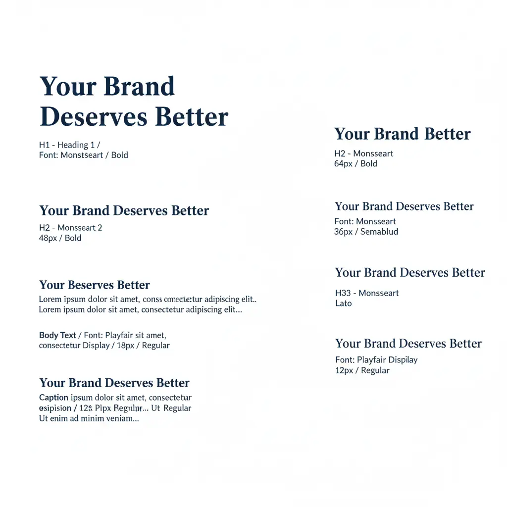 Brand Identity Mistakes Sabotaging Your Sales in 2025 (And How to Fix Them Now) Typography hierarchy example showing H1, H2, H3, body text, and caption styles for brand consistency